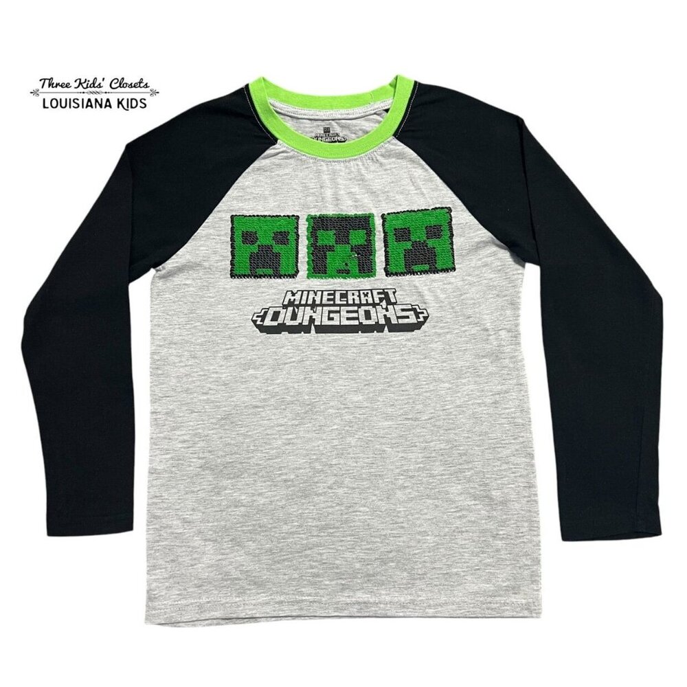 Minecraft 5-6Y Dungeons Flip Sequin Creeper Raglan Shirt